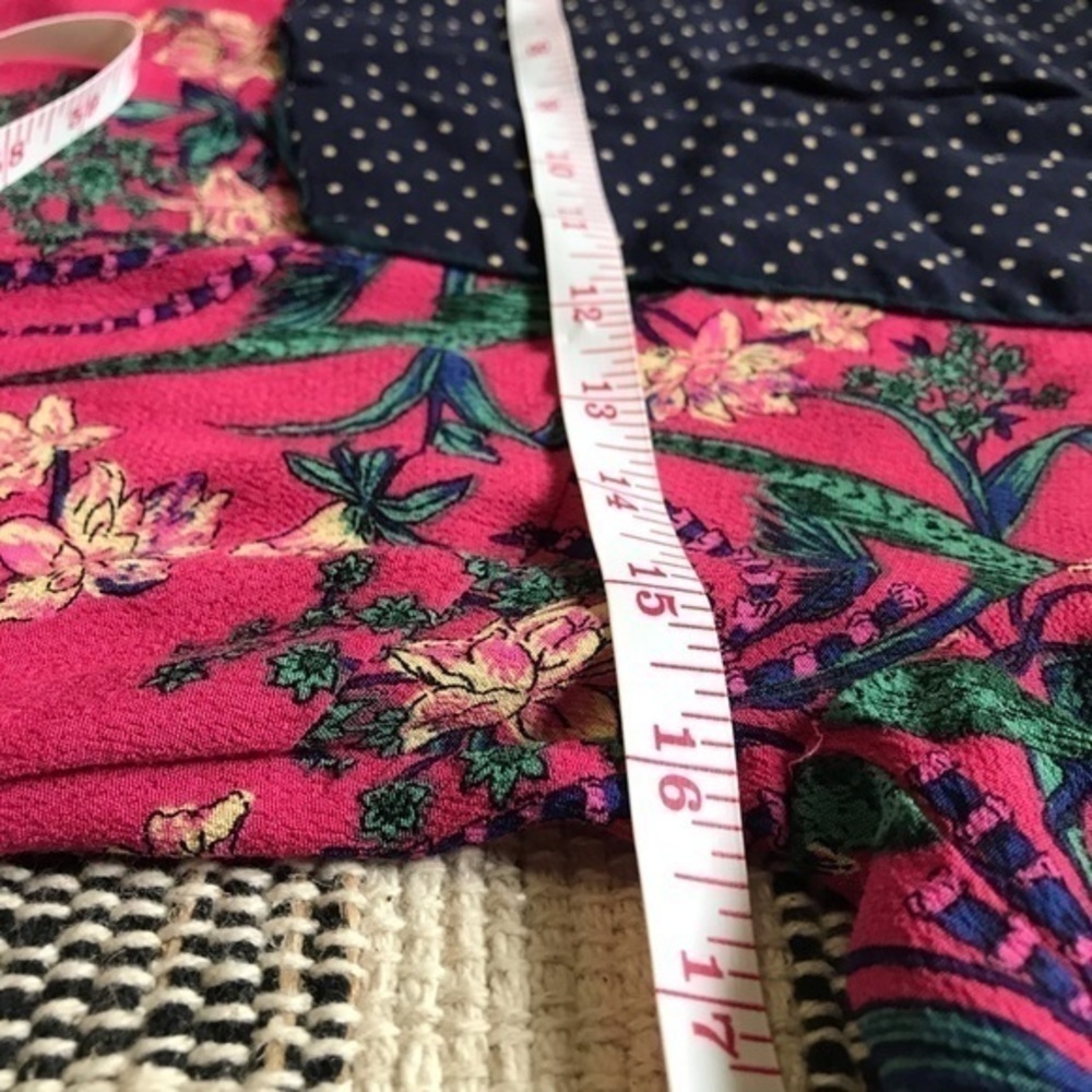 Anthropologie Maeve Pink Navy Blue Floral Bird Print Long Sleeve Tunic Dress 4 - Picture 11 of 13